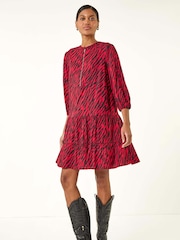 Roman Red Animal Print Zip Front Dress - Image 2 of 5