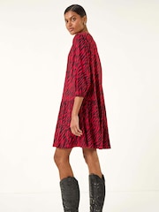 Roman Red Animal Print Zip Front Dress - Image 3 of 5