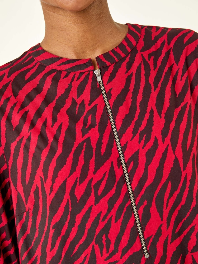 Roman Red Animal Print Zip Front Dress - Image 5 of 5 Roman Red Animal Print Zip Front Dress - Image 5 of 5