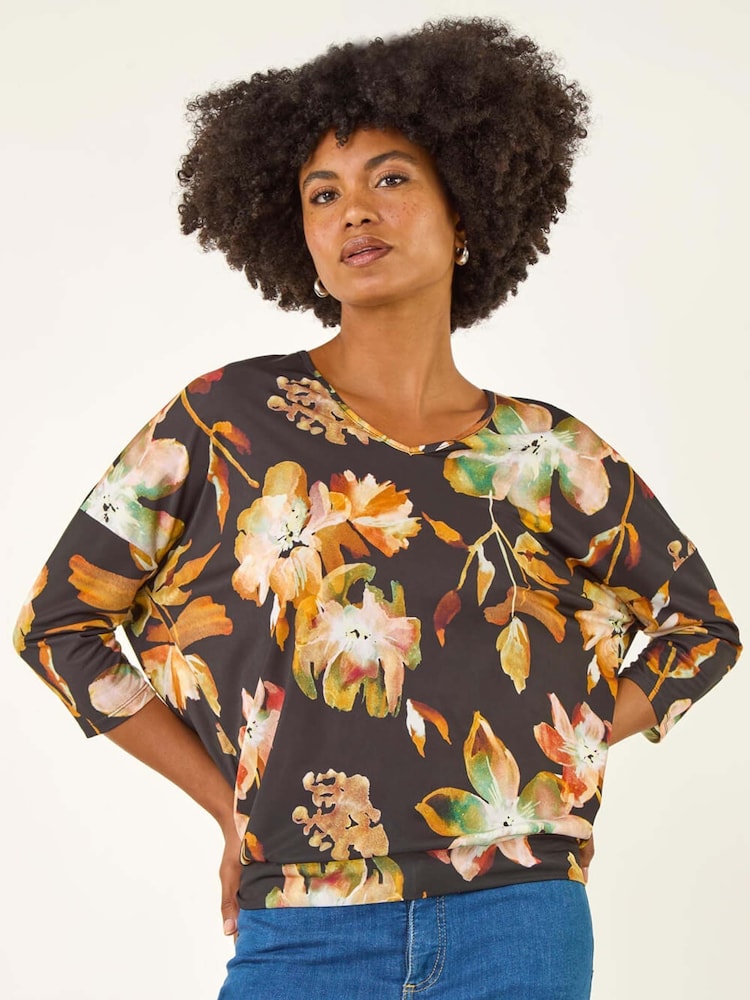 Roman Floral Bubble Hem Stretch Top - Slika 1 iz 5