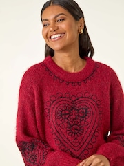 Roman Red Heart Embroidered Knit Jumper - Image 4 of 5