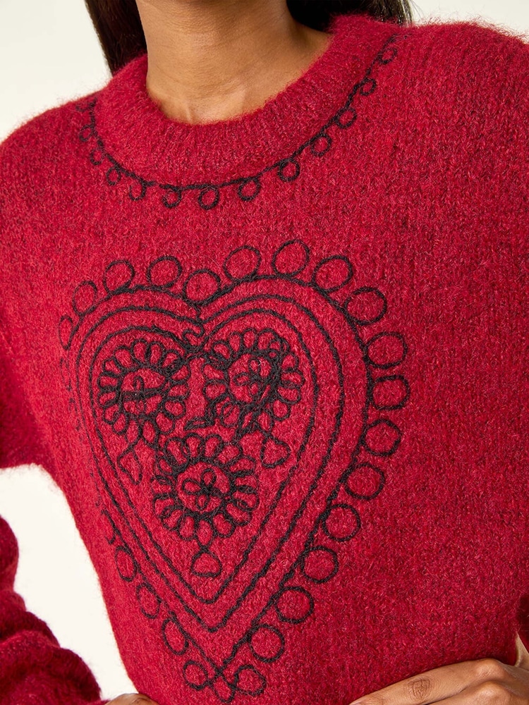 Roman Red Heart Embroidered Knit Jumper - Image 5 of 5 Roman Red Heart Embroidered Knit Jumper - Image 5 of 5
