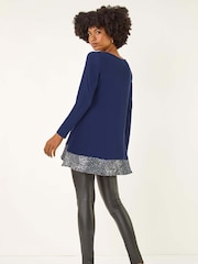 Roman Blue Sequin Hem Tunic Stretch Top - Image 2 of 5