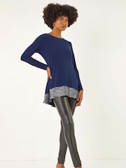 Roman Blue Sequin Hem Tunic Stretch Top - Image 3 of 5