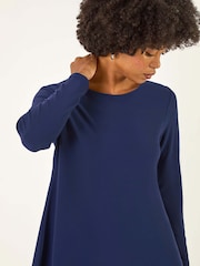 Roman Blue Sequin Hem Tunic Stretch Top - Image 4 of 5