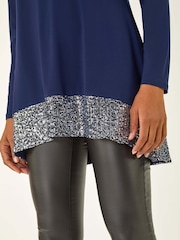 Roman Blue Sequin Hem Tunic Stretch Top - Image 5 of 5
