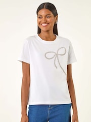 Roman Diamante Hotfix Bow T-Shirt - Imagem 1 de 5