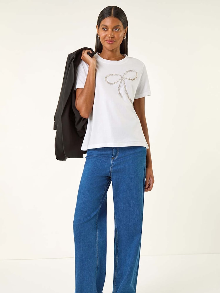 Roman Diamante Hotfix Bow T-Shirt - Imagem 2 de 5