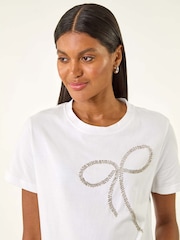 Roman Diamante Hotfix Bow T-Shirt - Imagem 4 de 5