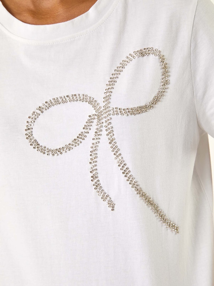 Roman Diamante Hotfix Bow T-Shirt - Imagem 5 de 5