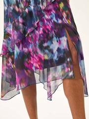 Roman Black Blurred Floral Frill Midi Dress - Image 5 of 5
