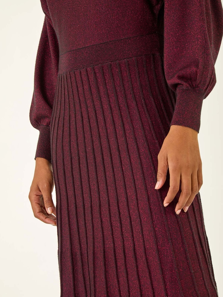 Roman Red Shimmer Pleated Knit Midi Dress - Image 5 of 5 Roman Red Shimmer Pleated Knit Midi Dress - Image 5 of 5