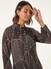 Roman Black Spot Print Tie Neck Pleated T-Shirt - Image 1 of 5