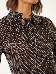 Roman Black Spot Print Tie Neck Pleated T-Shirt - Image 5 of 5