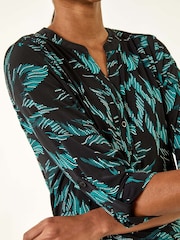 Roman Blue Leaf Puff Print Stretch Top - Image 5 of 5