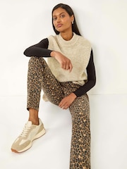Roman Brown Animal Print Stretch Denim Leggings - Image 1 of 5