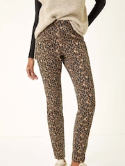 Roman Brown Animal Print Stretch Denim Leggings - Image 4 of 5