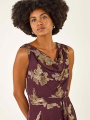 Roman Metallic Jacquard Cowl Neck Midi Dress - Imagem 2 de 5