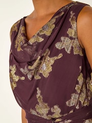 Roman Metallic Jacquard Cowl Neck Midi Dress - Imagem 5 de 5