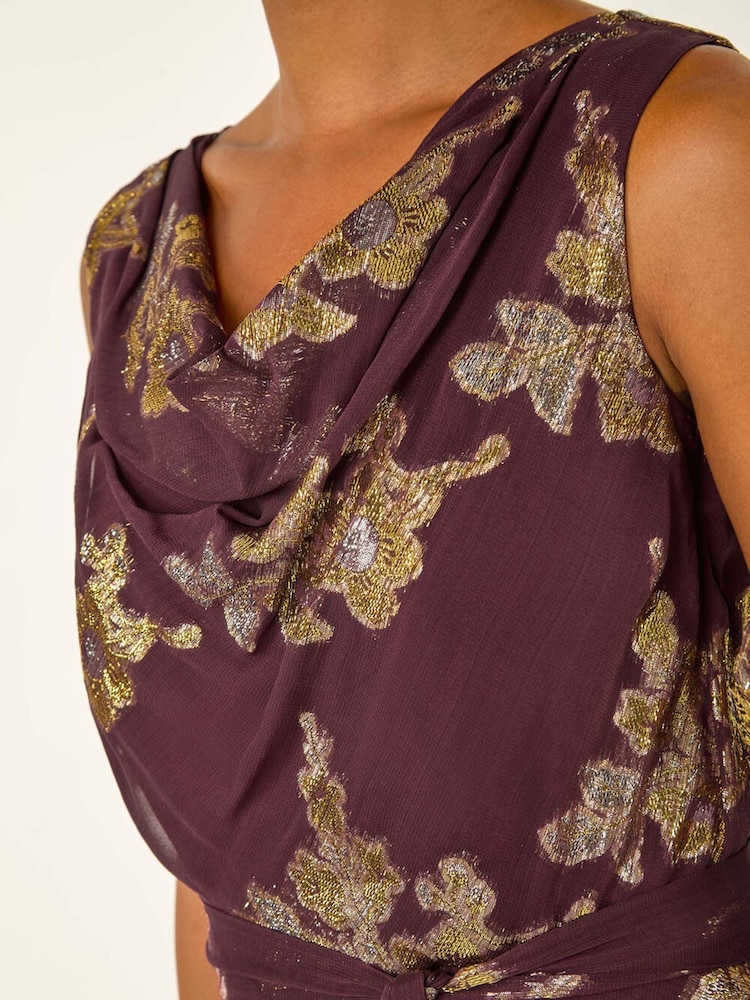 Roman Metallic Jacquard Cowl Neck Midi Dress - Imagem 5 de 5