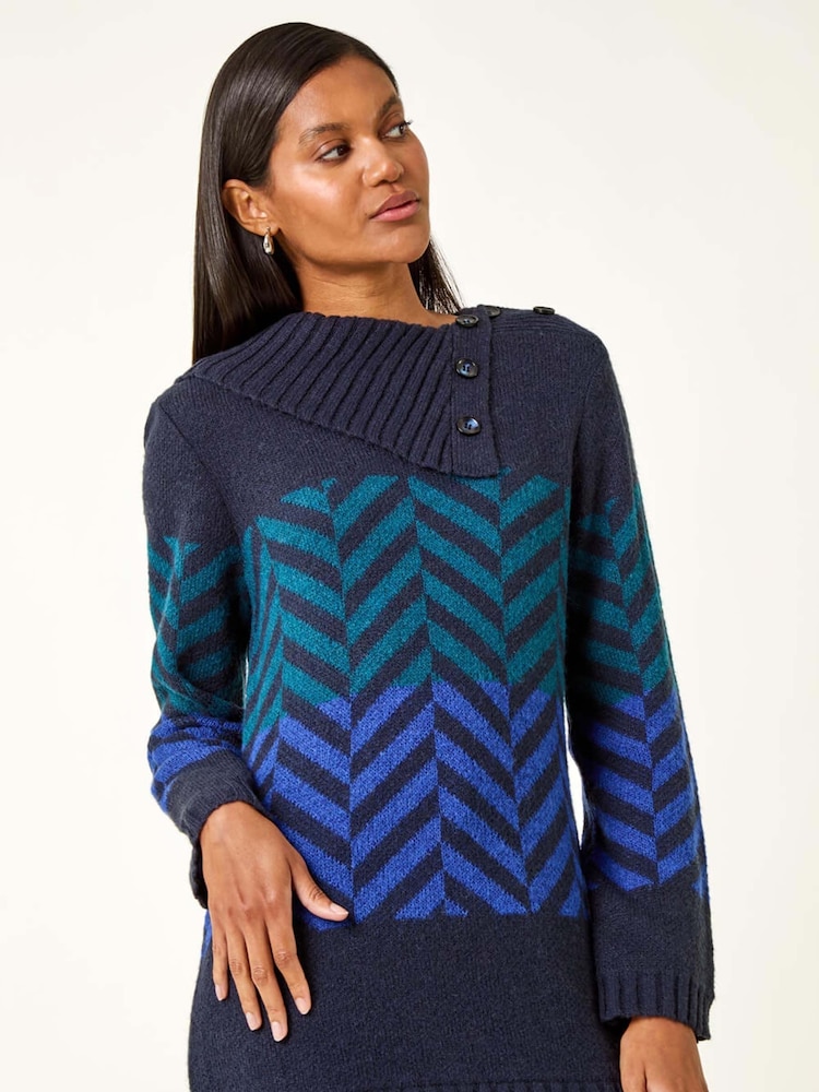 Roman Blue Stripe Roll Neck Knit Jumper - Image 1 of 5