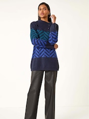 Roman Blue Stripe Roll Neck Knit Jumper - Image 2 of 5