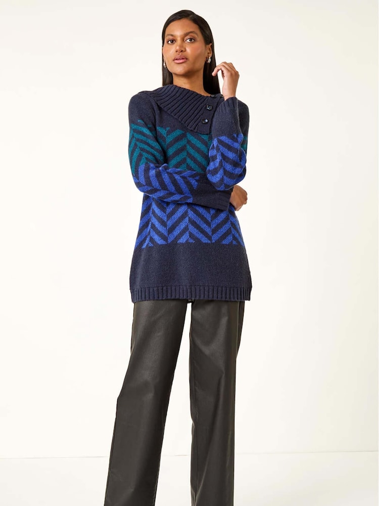 Roman Blue Stripe Roll Neck Knit Jumper - Image 2 of 5
