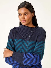Roman Blue Stripe Roll Neck Knit Jumper - Image 4 of 5
