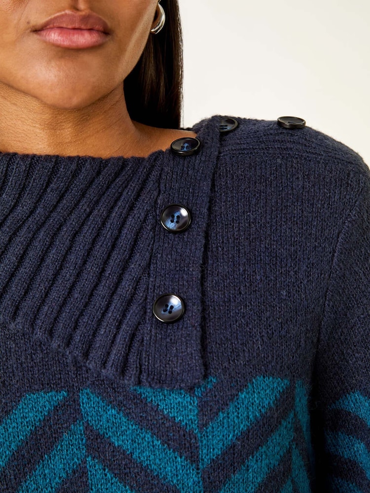 Roman Blue Stripe Roll Neck Knit Jumper - Image 5 of 5
