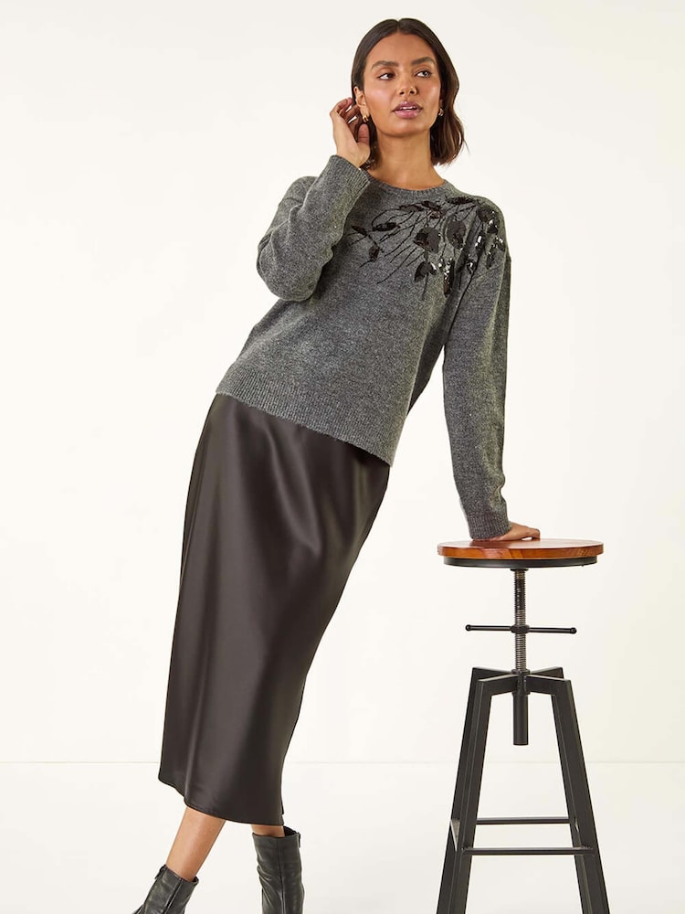 Roman Grey Floral Sequin Knit Jumper - Image 1 of 5 Roman Grey Floral Sequin Knit Jumper - Image 1 of 5