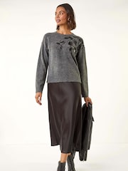 Roman Grey Floral Sequin Knit Jumper - Image 2 of 5