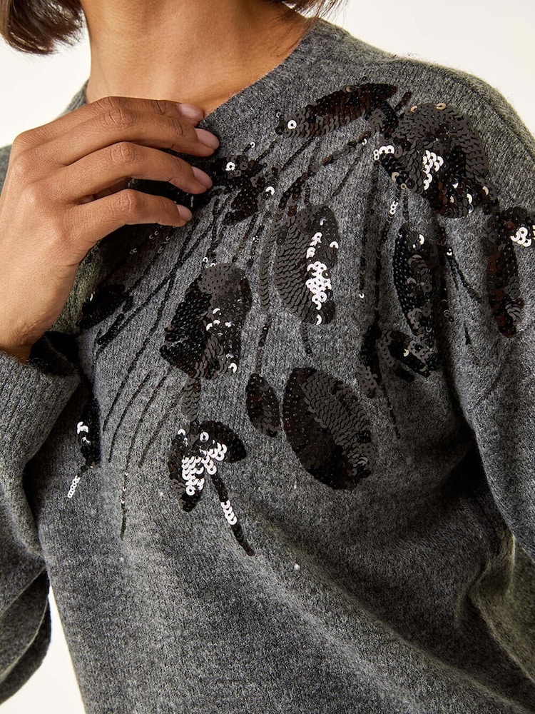 Roman Grey Floral Sequin Knit Jumper - Image 5 of 5 Roman Grey Floral Sequin Knit Jumper - Image 5 of 5