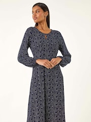 Roman Blue Spot Print Keyhole Midi Dress - Image 2 of 5
