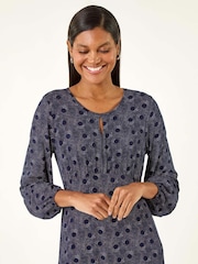 Roman Blue Spot Print Keyhole Midi Dress - Image 4 of 5