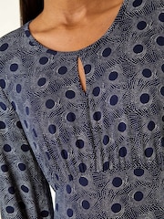 Roman Blue Spot Print Keyhole Midi Dress - Image 5 of 5