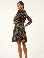 Roman Orange Floral Print Lace Stretch Dress - Image 3 of 5