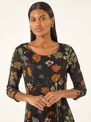 Roman Orange Floral Print Lace Stretch Dress - Image 4 of 5