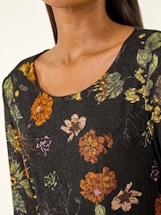 Roman Orange Floral Print Lace Stretch Dress - Image 5 of 5