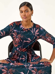 Roman Pink Floral Print Stretch Midi Dress - Image 2 of 5
