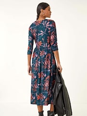 Roman Pink Floral Print Stretch Midi Dress - Image 3 of 5