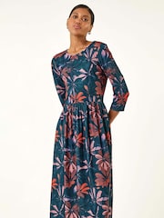 Roman Pink Floral Print Stretch Midi Dress - Image 4 of 5