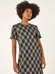 Roman Grey Check Print T-Shirt Stretch Dress - Image 1 of 5
