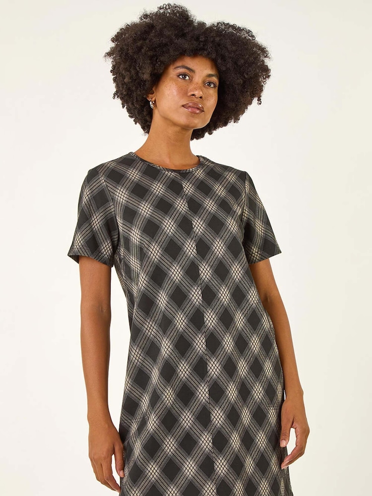 Roman Grey Check Print T-Shirt Stretch Dress - Image 1 of 5