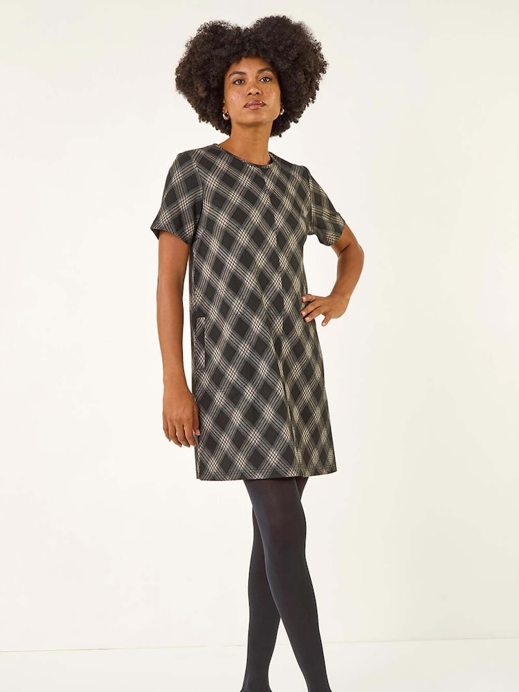 Roman Grey Check Print T-Shirt Stretch Dress - Image 2 of 5