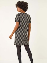 Roman Grey Check Print T-Shirt Stretch Dress - Image 3 of 5
