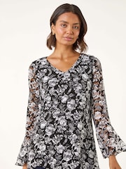 Roman Black Floral Print V-Neck T-Shirt - Image 1 of 5