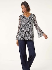 Roman Black Floral Print V-Neck T-Shirt - Image 3 of 5