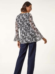 Roman Black Floral Print V-Neck T-Shirt - Image 4 of 5
