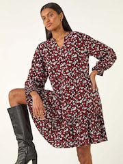 Roman Red Floral Print Buttoned Dress - Image 1 of 5