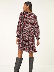 Roman Red Floral Print Buttoned Dress - Image 3 of 5